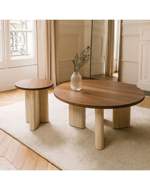 Meuble d'Appoint Effet Travertin Et Noyer 40X40X45Cm Amber