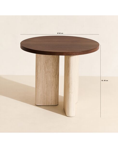 Meuble d'Appoint Effet Travertin Et Noyer 40X40X45Cm Amber