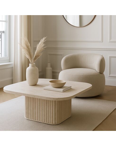 Table Basse Carrée Susan Effet Travertin Naturel - 80x80xht36 Cm