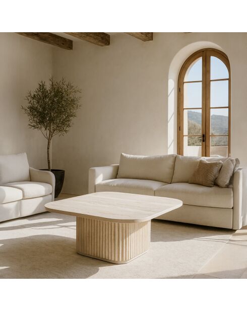 Table Basse Carrée Susan Effet Travertin Naturel - 80x80xht36 Cm