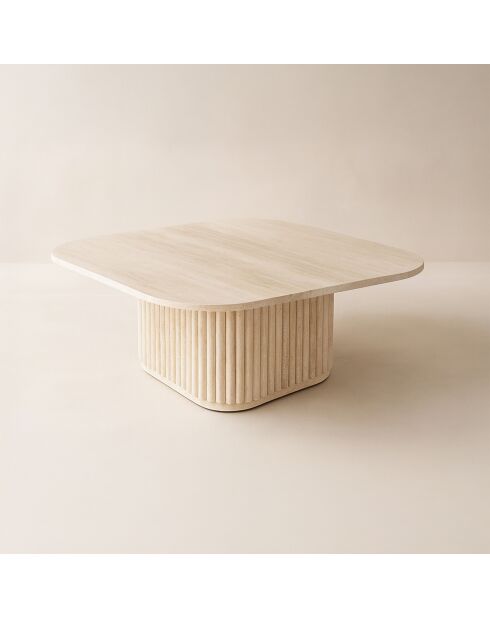 Mesa de café cuadrada con efecto travertino natural, 80 x 80 x 36 cm, Susan