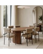 Set ovale tafel 230 cm + 6 stoelen in moka tweed en zwart metaal Gina