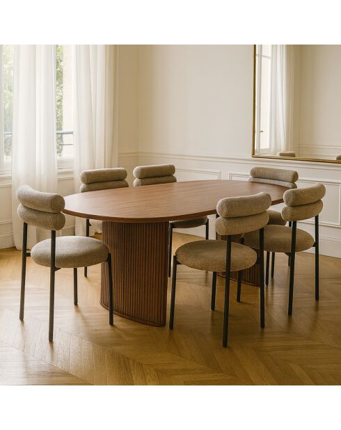 Set Ovaler Tisch 230 cm mit 6 Stühlen aus Moka-Tweed und schwarzem Metall Gina