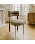 Set ovale tafel 230 cm + 6 stoelen in moka tweed en zwart metaal Gina