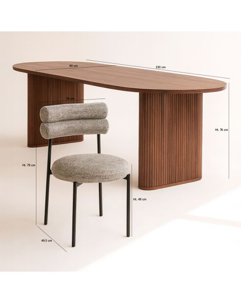 Set Ovaler Tisch 230 cm mit 6 Stühlen aus Moka-Tweed und schwarzem Metall Gina