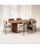 Set ovale tafel 230 cm + 6 stoelen in moka tweed en zwart metaal Gina