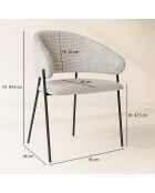 Set Tavolo 220 Cm Effetto Legno Naturale + 6 Poltrone Tessuto Tweed Latte Quito