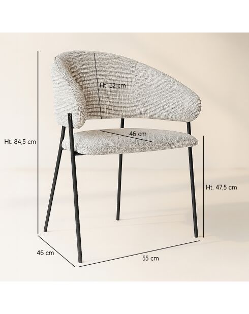 Set Tavolo 220 Cm Effetto Legno Naturale + 6 Poltrone Tessuto Tweed Latte Quito