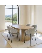 Set Tavolo 220 Cm Effetto Legno Naturale + 6 Poltrone Tessuto Tweed Latte Quito