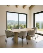Set Tavolo 220 Cm Effetto Legno Naturale + 6 Poltrone Tessuto Tweed Latte Quito
