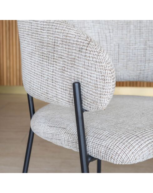 Set Tavolo 220 Cm Effetto Legno Naturale + 6 Poltrone Tessuto Tweed Latte Quito
