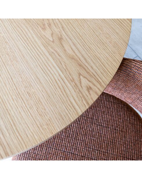 Set Tavolo 220 Cm Effetto Legno Naturale + 6 Poltrone Tessuto Tweed Latte Quito