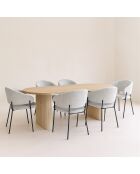 Set Tavolo 220 Cm Effetto Legno Naturale + 6 Poltrone Tessuto Tweed Latte Quito