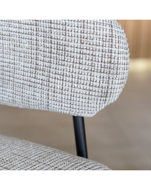 Set Tavolo 220 Cm Effetto Legno Naturale + 6 Poltrone Tessuto Tweed Latte Quito