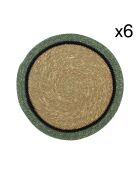 6 Sets De Table D38Cm En Jonc De Mer Naturel Et Vert Iris