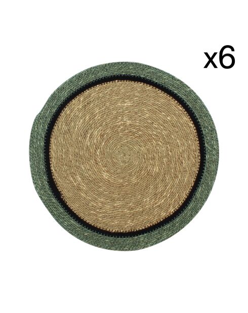 6 Sets De Table D38Cm En Jonc De Mer Naturel Et Vert Iris