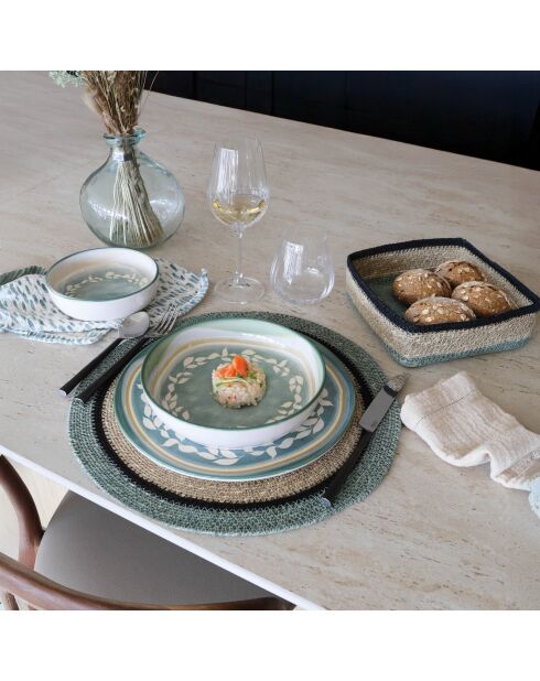 6 Sets De Table D38Cm En Jonc De Mer Naturel Et Vert Iris