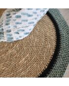 6 Sets De Table D38Cm En Jonc De Mer Naturel Et Vert Iris