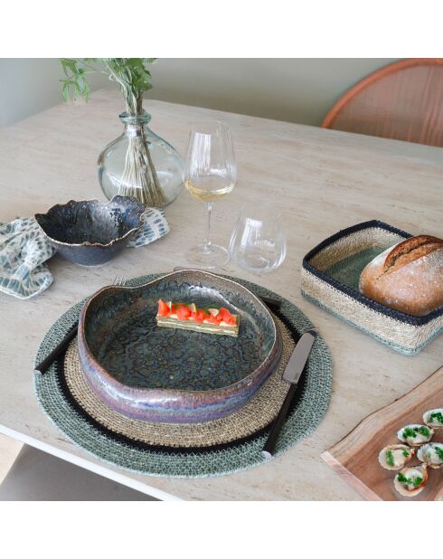 6 Sets De Table D38Cm En Jonc De Mer Naturel Et Vert Iris