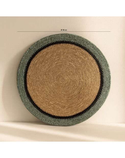 6 Sets De Table D38Cm En Jonc De Mer Naturel Et Vert Iris