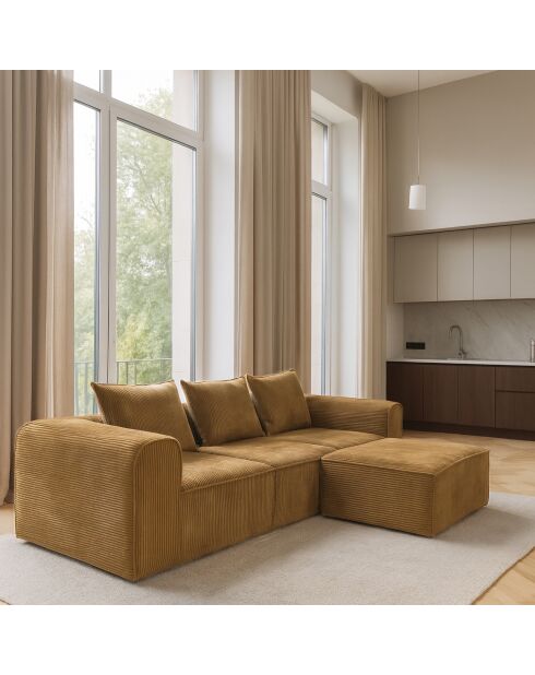 Canapé d'Angle Compressé Velours Côtelé Curcuma 270X170X58Cm Cocoon