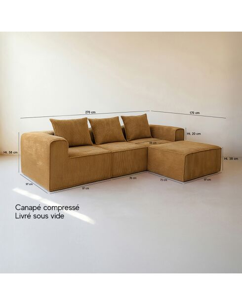 Canapé d'Angle Compressé Velours Côtelé Curcuma 270X170X58Cm Cocoon