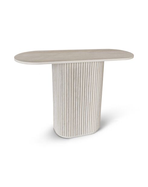 Inaya Ovale Konsole mit natürlichem Travertin-Effekt, 80 x 35 x 80 cm