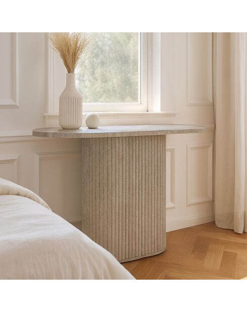 Inaya Ovale Konsole mit natürlichem Travertin-Effekt, 80 x 35 x 80 cm