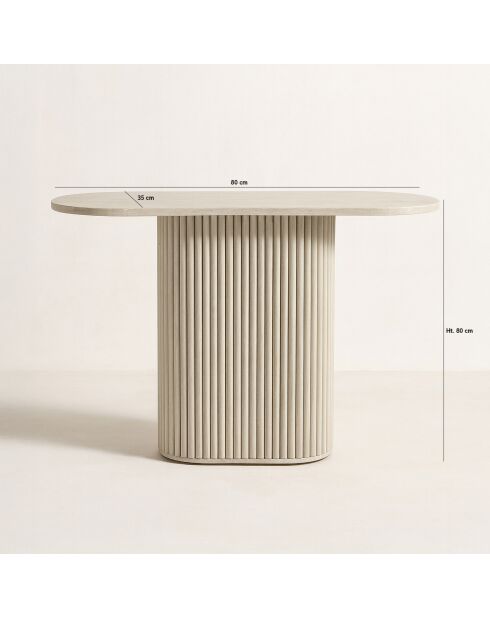 Inaya Ovale Konsole mit natürlichem Travertin-Effekt, 80 x 35 x 80 cm