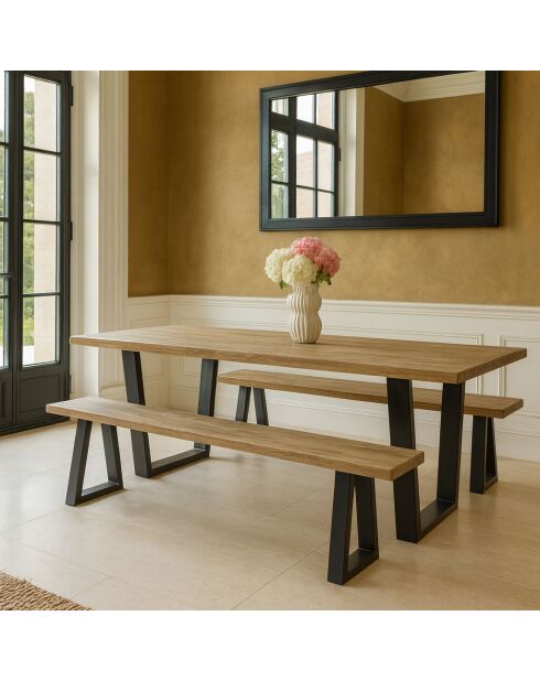 Table en Bois De Pin Et Placage Acacia  Pieds Noir 235X90X73 Cm Hera