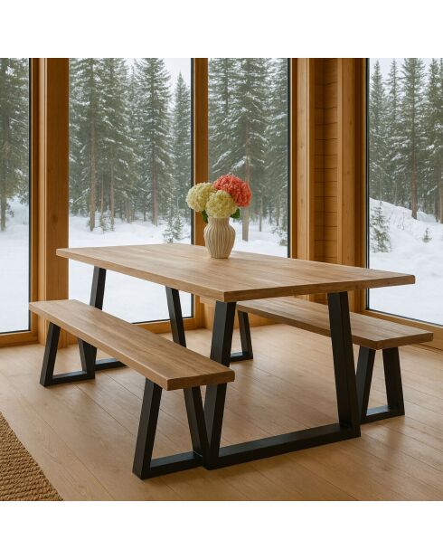 Table en Bois De Pin Et Placage Acacia  Pieds Noir 235X90X73 Cm Hera