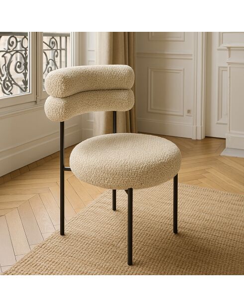 Set aus 230 cm ovalem Tisch und 6 Stühlen aus beigem Tweed und schwarzem Metall Gina