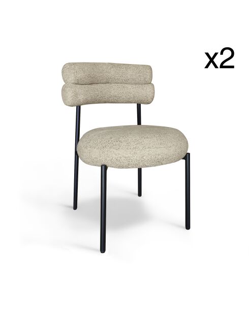 2 Chaises En Tweed Gina Beige Et Métal Noir - 50x49.5x79 Cm 