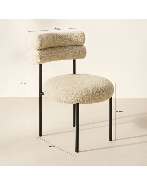2 Chaises En Tweed Gina Beige Et Métal Noir - 50x49.5x79 Cm 