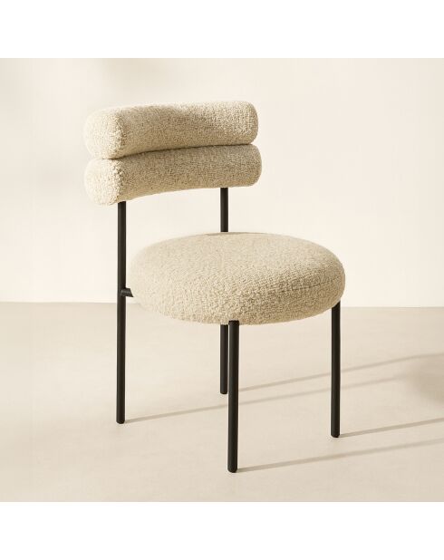 2 Chaises En Tweed Gina Beige Et Métal Noir - 50x49.5x79 Cm 
