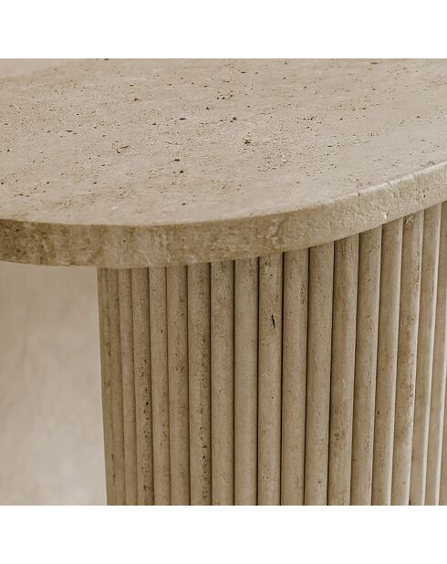 Inaya Ovale Konsole mit natürlichem Travertin-Effekt, 80 x 35 x 80 cm