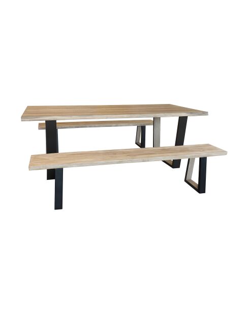 Ensemble Table 200 Cm + 2 Bancs 180Cm En Bois De Pin  / Acacia Pied Métal Noir Hera