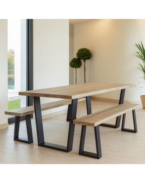 Ensemble Table 200 Cm + 2 Bancs 180Cm En Bois De Pin  / Acacia Pied Métal Noir Hera