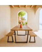 Ensemble Table 200 Cm + 2 Bancs 180Cm En Bois De Pin  / Acacia Pied Métal Noir Hera