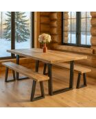 Ensemble Table 200 Cm + 2 Bancs 180Cm En Bois De Pin  / Acacia Pied Métal Noir Hera