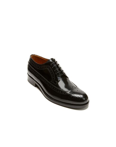 Derbies en Cuir à bout long fleuri noires