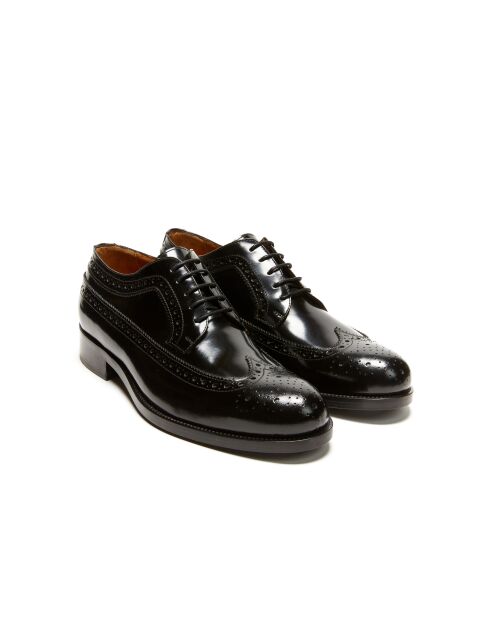 Derbies en Cuir à bout long fleuri noires