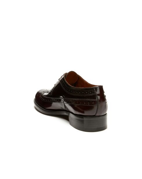 Derbies en Cuir à bout long fleuri bordeaux