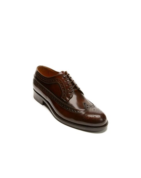 Derbies en Cuir à bout long fleuri marron