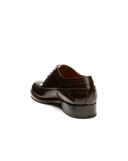 Derbies en Cuir à bout long fleuri marron