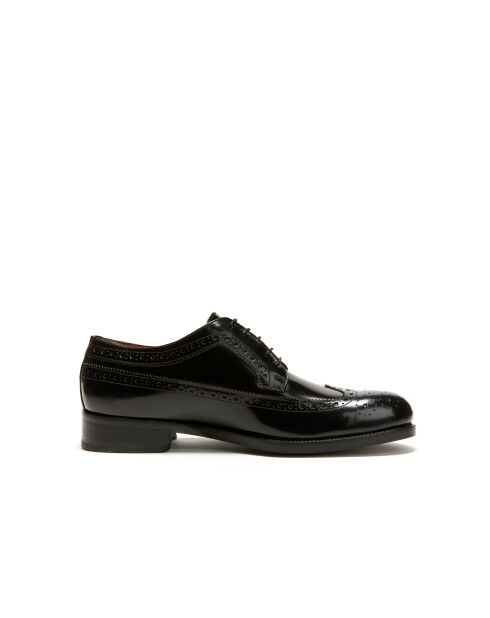 Derbies en Cuir à bout long fleuri noires