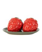 Salière & Poivrière Fraise Plat Medi Rouge - H5Cm