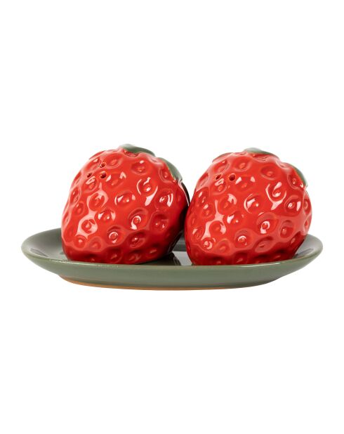 Salière & Poivrière Fraise Plat Medi Rouge - H5Cm