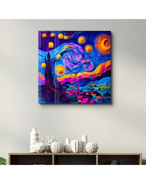 Decoratieve verf op meerkleurig gehard glas 50 x 50 cm