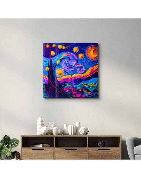 Decoratieve verf op meerkleurig gehard glas 50 x 50 cm